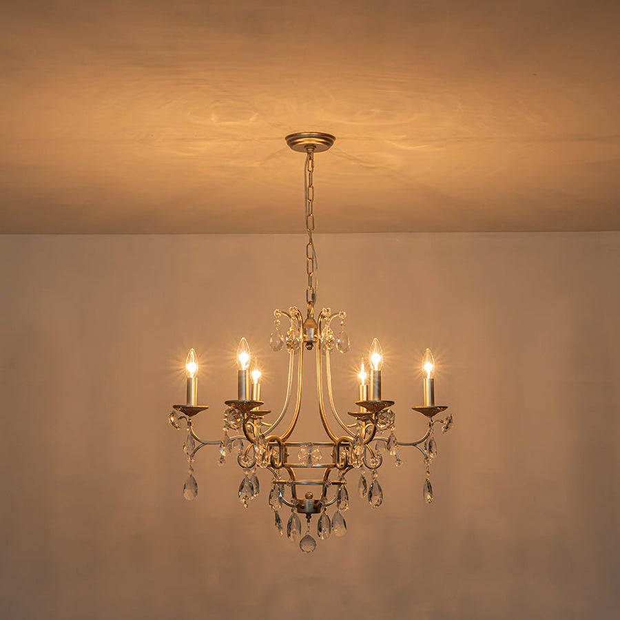 LightFixturesUSA - Shabby Chic 6 - Light Crystal Empire Candle Chandelier - Chandelier - 27.6 in. - 