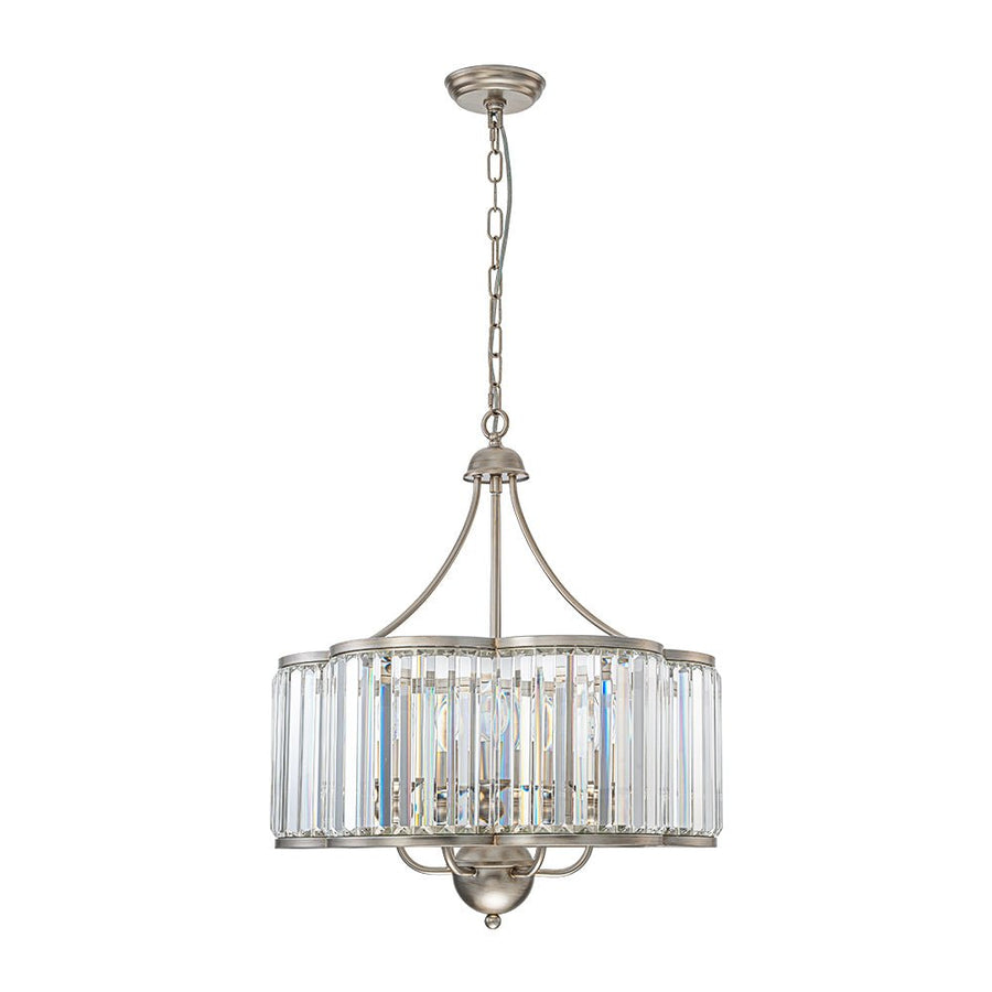 LightFixturesUSA - Shabby Chic Antique Silver Crystal Cage Pendant Light - Chandelier - 21.7 in. - 
