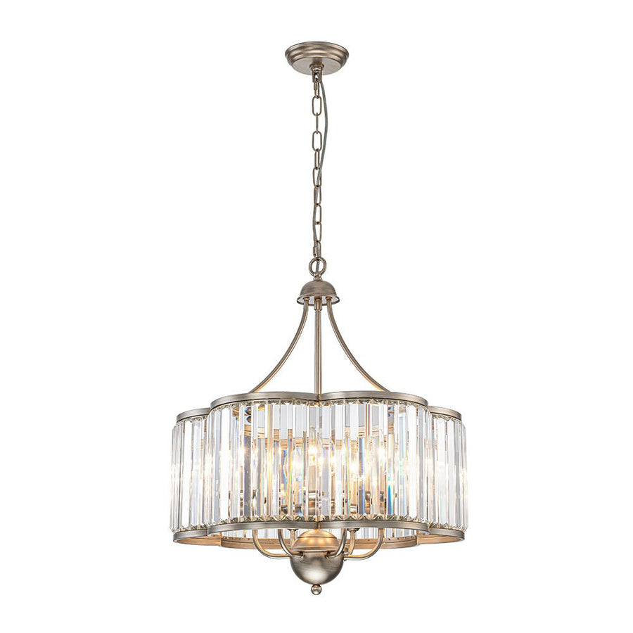 LightFixturesUSA - Shabby Chic Antique Silver Crystal Cage Pendant Light - Chandelier - 21.7 in. - 