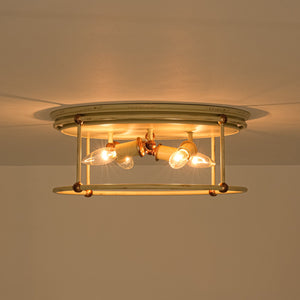 LightFixturesUSA-Shabby Chic Distressed Beige Metal Drum Lantern Flush Mount-Ceiling Light-13.8 in-