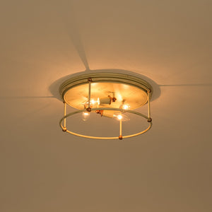 LightFixturesUSA-Shabby Chic Distressed Beige Metal Drum Lantern Flush Mount-Ceiling Light-13.8 in-