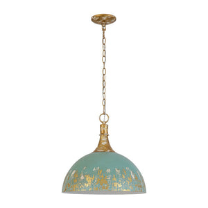 LightFixturesUSA - Shabby Chic Distressed Gilded Patina Teal Dome Pendant Light - Pendant Light - 15.7 in - 