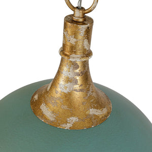 LightFixturesUSA - Shabby Chic Distressed Gilded Patina Teal Dome Pendant Light - Pendant Light - 15.7 in - 