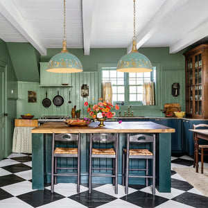 LightFixturesUSA - Shabby Chic Distressed Gilded Patina Teal Dome Pendant Light - Pendant Light - 15.7 in - 