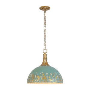 LightFixturesUSA - Shabby Chic Distressed Gilded Patina Teal Dome Pendant Light - Pendant Light - 15.7 in - 
