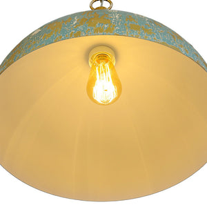 LightFixturesUSA - Shabby Chic Distressed Gilded Patina Teal Dome Pendant Light - Pendant Light - 15.7 in - 