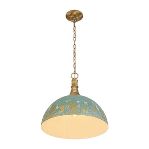 LightFixturesUSA - Shabby Chic Distressed Gilded Patina Teal Dome Pendant Light - Pendant Light - 15.7 in - 