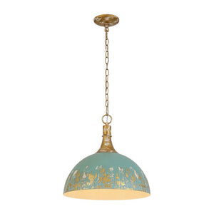 LightFixturesUSA - Shabby Chic Distressed Gilded Patina Teal Dome Pendant Light - Pendant Light - 15.7 in - 