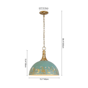 LightFixturesUSA - Shabby Chic Distressed Gilded Patina Teal Dome Pendant Light - Pendant Light - 15.7 in - 