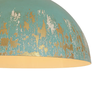 LightFixturesUSA - Shabby Chic Distressed Gilded Patina Teal Dome Pendant Light - Pendant Light - 15.7 in - 