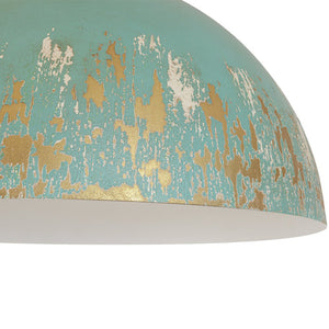 LightFixturesUSA - Shabby Chic Distressed Gilded Patina Teal Dome Pendant Light - Pendant Light - 15.7 in - 