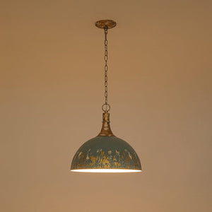 LightFixturesUSA - Shabby Chic Distressed Gilded Patina Teal Dome Pendant Light - Pendant Light - 15.7 in - 