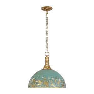 LightFixturesUSA - Shabby Chic Distressed Gilded Patina Teal Dome Pendant Light - Pendant Light - 15.7 in - 