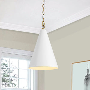 LightFixturesUSA - Shaker 1 - Light Brass White Iron Conical Kitchen Pendant - Pendant Light - 1 Pack - 