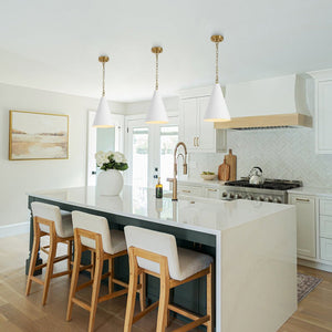 LightFixturesUSA - Shaker 1 - Light Brass White Iron Conical Kitchen Pendant - Pendant Light - 2 Packs - 