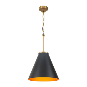 LightFixturesUSA - Shaker Brass Black 1 - Light Metal Conical Kitchen Pendant - Pendant Light - 15 in - 