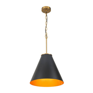 LightFixturesUSA - Shaker Brass Black 1 - Light Metal Conical Kitchen Pendant - Pendant Light - 15 in - 