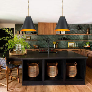 LightFixturesUSA - Shaker Brass Black 1 - Light Metal Conical Kitchen Pendant - Pendant Light - 15 in - 