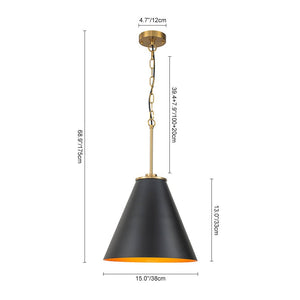 LightFixturesUSA - Shaker Brass Black 1 - Light Metal Conical Kitchen Pendant - Pendant Light - 15 in - 