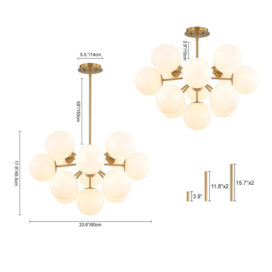 LightFixturesUSA - Shine Lustre Opal Glass Bubble Sputnik Semi Flush Chandelier - Chandelier - Brass - 