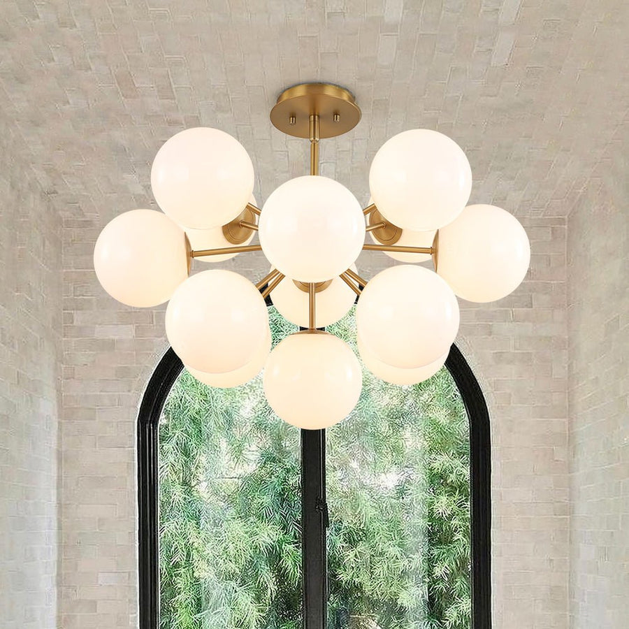 LightFixturesUSA - Shine Lustre Opal Glass Bubble Sputnik Semi Flush Chandelier - Chandelier - Brass - 