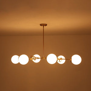 LightFixturesUSA - Shine Opal Glass Globe Linear Branch Island Chandelier - Chandelier - Brass - 