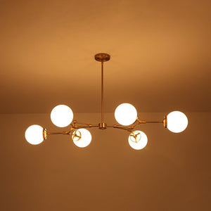 LightFixturesUSA - Shine Opal Glass Globe Linear Branch Island Chandelier - Chandelier - Brass - 