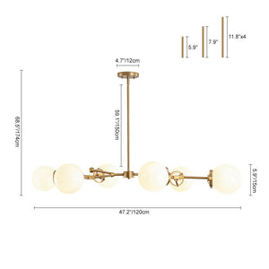 LightFixturesUSA - Shine Opal Glass Globe Linear Branch Island Chandelier - Chandelier - Brass - 