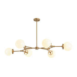 LightFixturesUSA - Shine Opal Glass Globe Linear Branch Island Chandelier - Chandelier - Brass - 