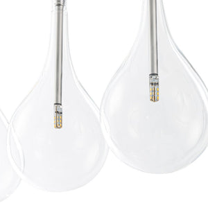 LightFixturesUSA - Silver 5 - Light Clear Glass Teardrop Cluster Pendant Light - Chandelier - Silver - 