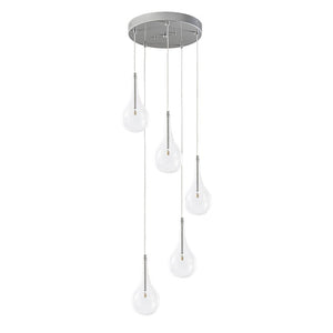 LightFixturesUSA - Silver 5 - Light Clear Glass Teardrop Cluster Pendant Light - Chandelier - Silver - 