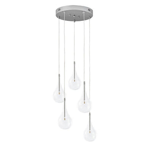 LightFixturesUSA - Silver 5 - Light Clear Glass Teardrop Cluster Pendant Light - Chandelier - Silver - 