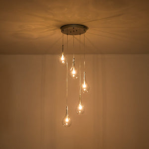 LightFixturesUSA - Silver 5 - Light Clear Glass Teardrop Cluster Pendant Light - Chandelier - Silver - 