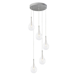 LightFixturesUSA - Silver 5 - Light Clear Glass Teardrop Cluster Pendant Light - Chandelier - Silver - 