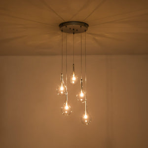 LightFixturesUSA - Silver 5 - Light Clear Glass Teardrop Cluster Pendant Light - Chandelier - Silver - 
