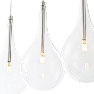 LightFixturesUSA - Silver 5 - Light Clear Glass Teardrop Cluster Pendant Light - Chandelier - Silver - 