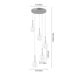 LightFixturesUSA - Silver 5 - Light Clear Glass Teardrop Cluster Pendant Light - Chandelier - Silver - 