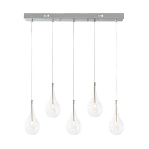 LightFixturesUSA - Silver 5 - Light Clear Glass Teardrop Linear Island Pendant - Chandelier - Silver - 