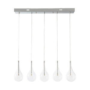 LightFixturesUSA - Silver 5 - Light Clear Glass Teardrop Linear Island Pendant - Chandelier - Silver - 