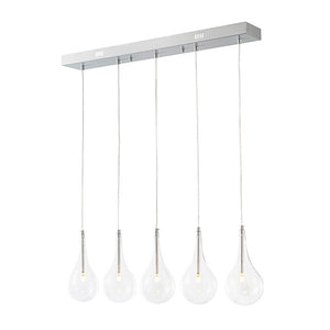 LightFixturesUSA - Silver 5 - Light Clear Glass Teardrop Linear Island Pendant - Chandelier - Silver - 