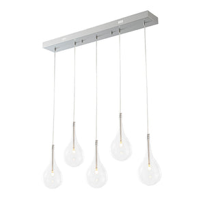 LightFixturesUSA - Silver 5 - Light Clear Glass Teardrop Linear Island Pendant - Chandelier - Silver - 