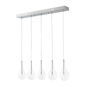 LightFixturesUSA - Silver 5 - Light Clear Glass Teardrop Linear Island Pendant - Chandelier - Silver - 