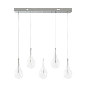 LightFixturesUSA - Silver 5 - Light Clear Glass Teardrop Linear Island Pendant - Chandelier - Silver - 