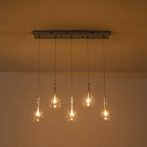 LightFixturesUSA - Silver 5 - Light Clear Glass Teardrop Linear Island Pendant - Chandelier - Silver - 