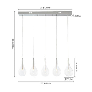 LightFixturesUSA - Silver 5 - Light Clear Glass Teardrop Linear Island Pendant - Chandelier - Silver - 
