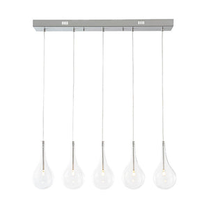 LightFixturesUSA - Silver 5 - Light Clear Glass Teardrop Linear Island Pendant - Chandelier - Silver - 