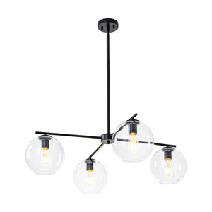 LightFixturesUSA - Simple 4 - light Clear Glass Globe Round Sputnik Chandelier - Chandelier - Black - 