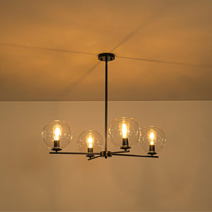 LightFixturesUSA - Simple 4 - light Clear Glass Globe Round Sputnik Chandelier - Chandelier - Black - 