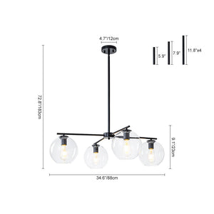LightFixturesUSA - Simple 4 - light Clear Glass Globe Round Sputnik Chandelier - Chandelier - Black - 