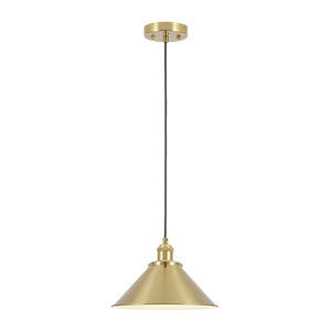 LightFixturesUSA - Simple Brass 1 - Light Metal Flat Conical Kitchen Pendant - Pendant Light - 11 in - 